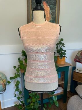 Vintage Hand Knit & Sequined Sweater Vest Pink